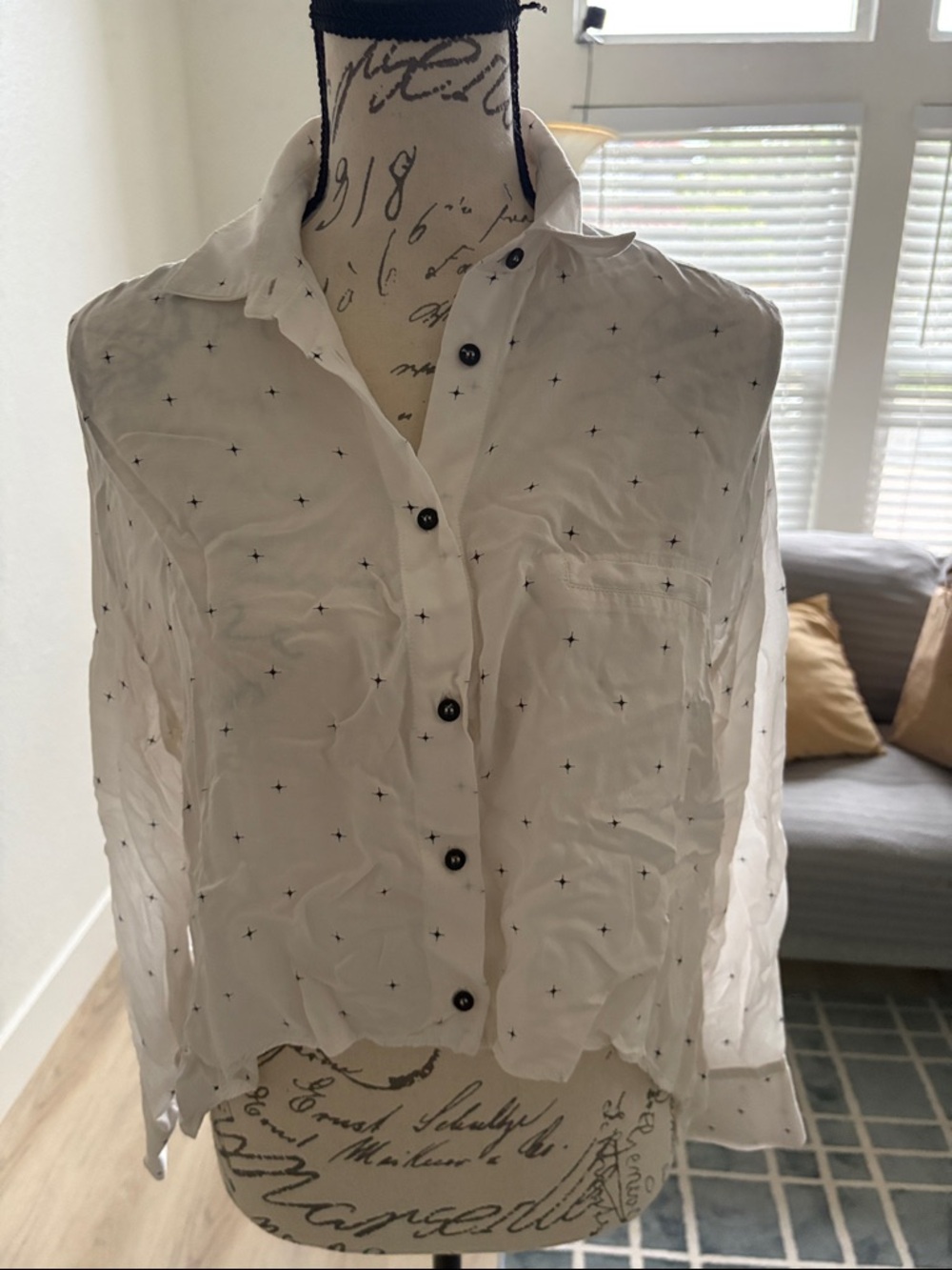 IRO White Button-Down Blouse with Black Star Dots